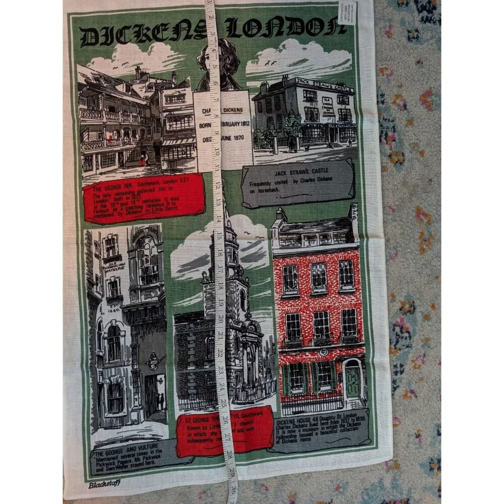 NWT Vintage Blackstaff Irish Linen &‎ Cotton Souvenir Tea Towel - Dickens London
